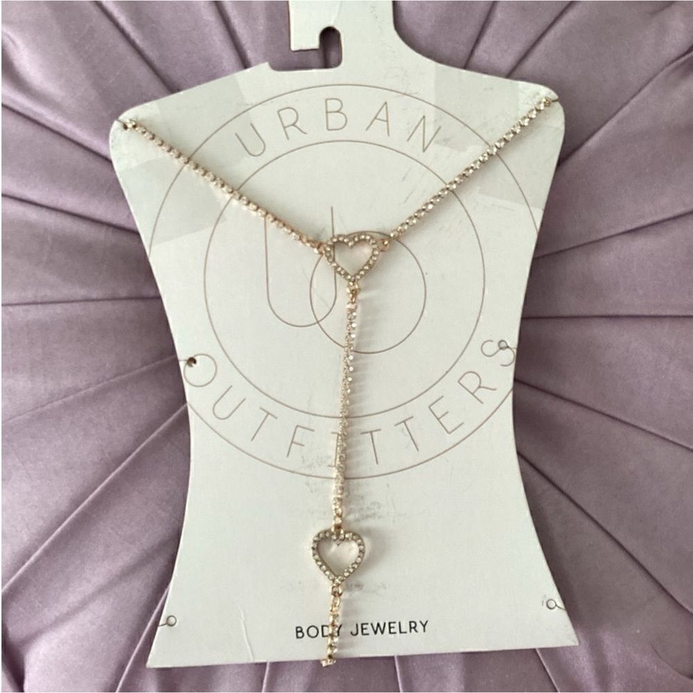NWT Urban Outfitters body jewelry, necklace, gold tone, heart rhinestones, bling